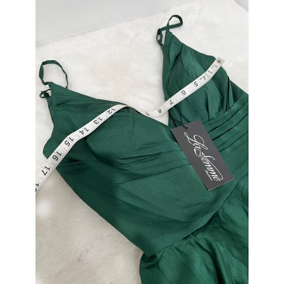 New La Femme Size 4 Strappy Back Satin Ballgown Emerald Green *Prom - Picture 4 of 14